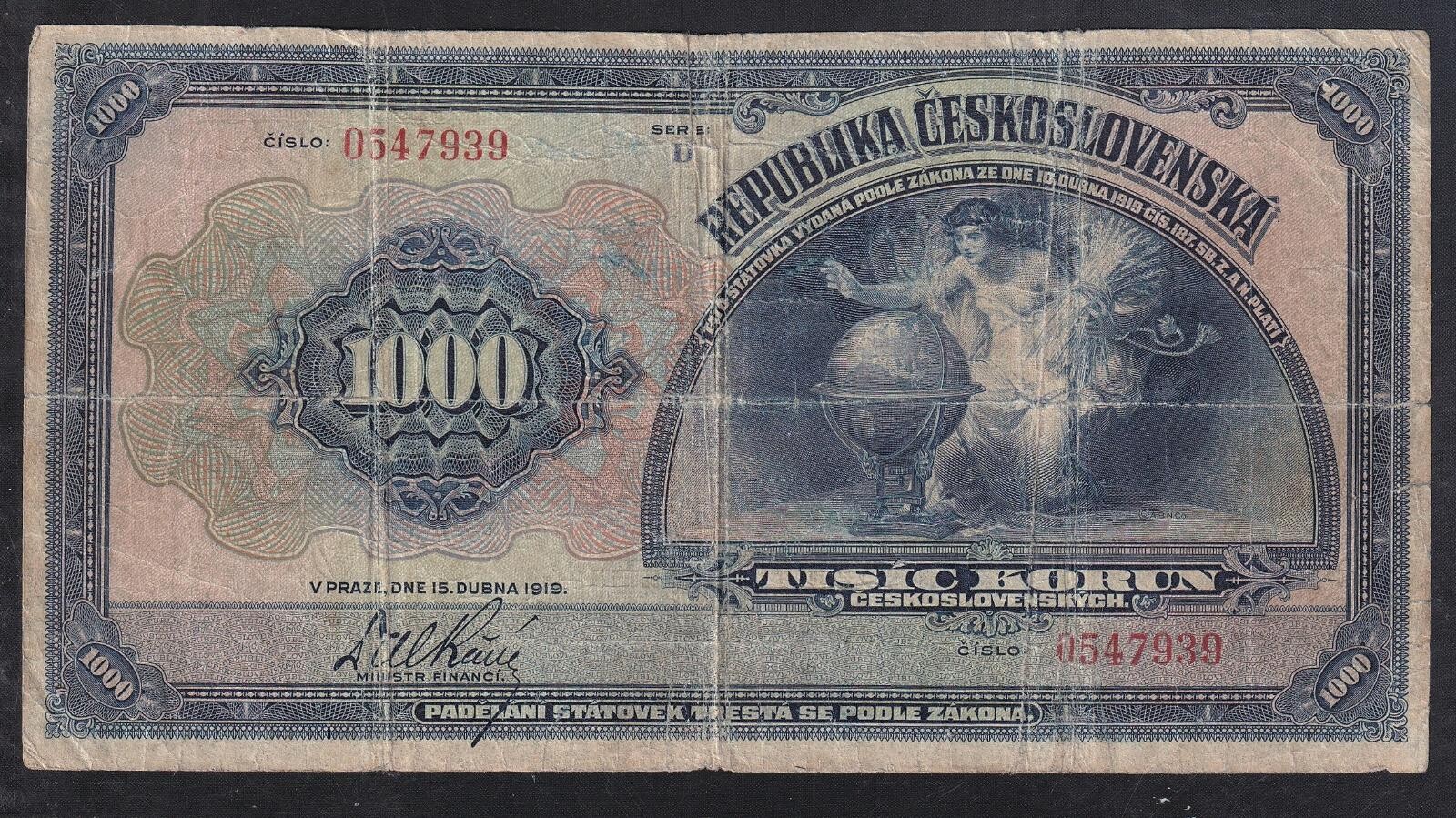 V září na Aukru našla za 45 851 korun nového majitele velmi vzácná tisícikorunová bankovka z roku 1919. Foto: Aukro