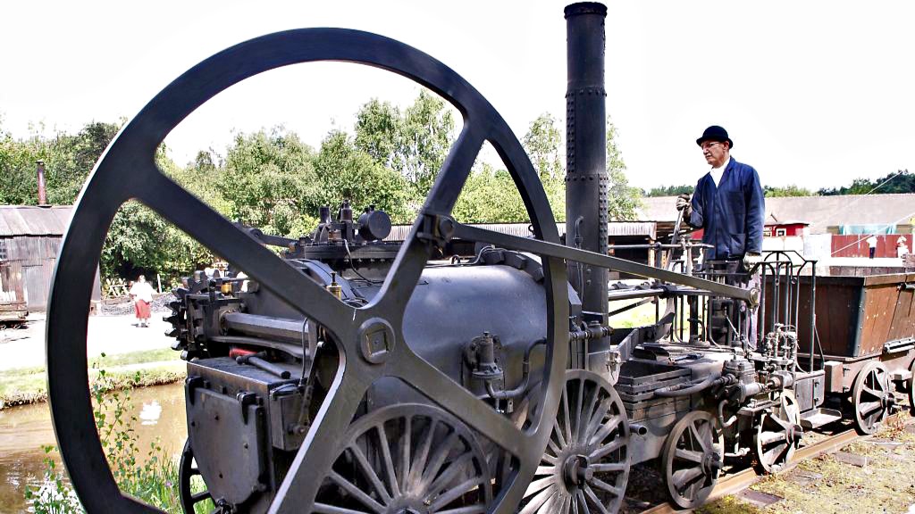 Trevithickova parní lokomotiva v Birminghamském Muzeu. Zdroj: Birmingham Museums Trust, CC BY-SA 4.0, https://commons.wikimedia.org/w/index.php?curid=39738474