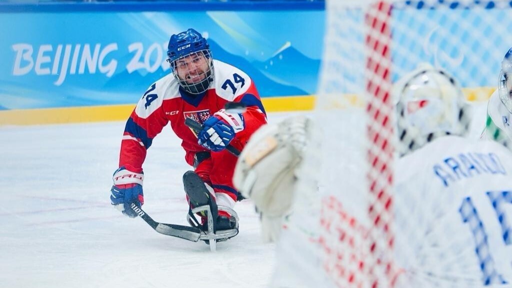Na Aukru probíhá aukce bronzové hokejky útočníka Michala Geiera, se kterou český parahokejový tým vybojoval třetí bronz v řadě na mistrovství světa. Foto: Aukro
